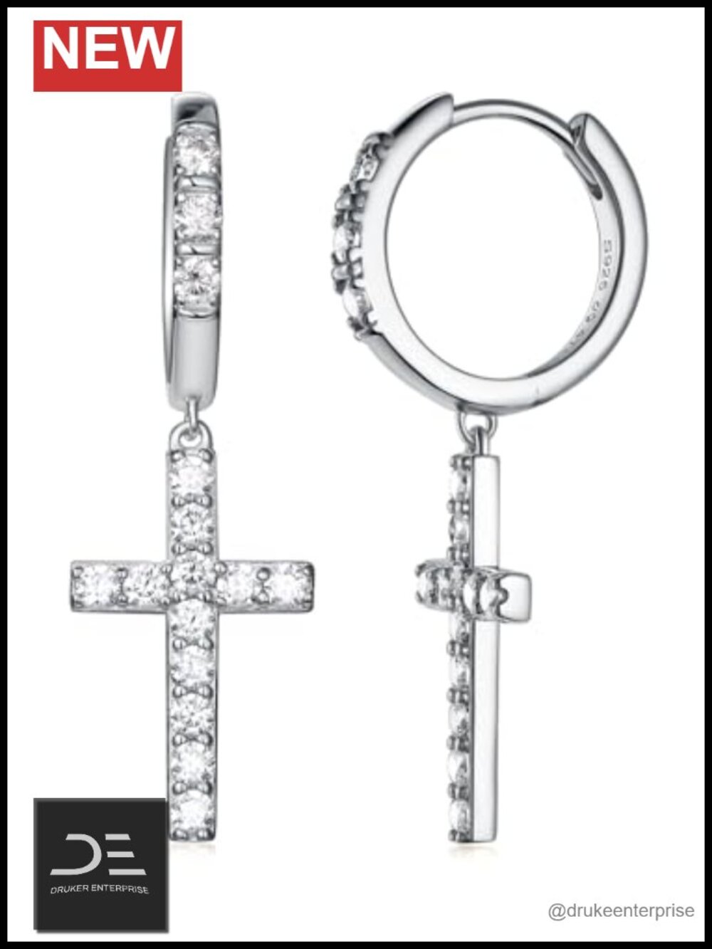 Moissanite Dangle Cross Earrings Solid 925 Sterling Silver Drop